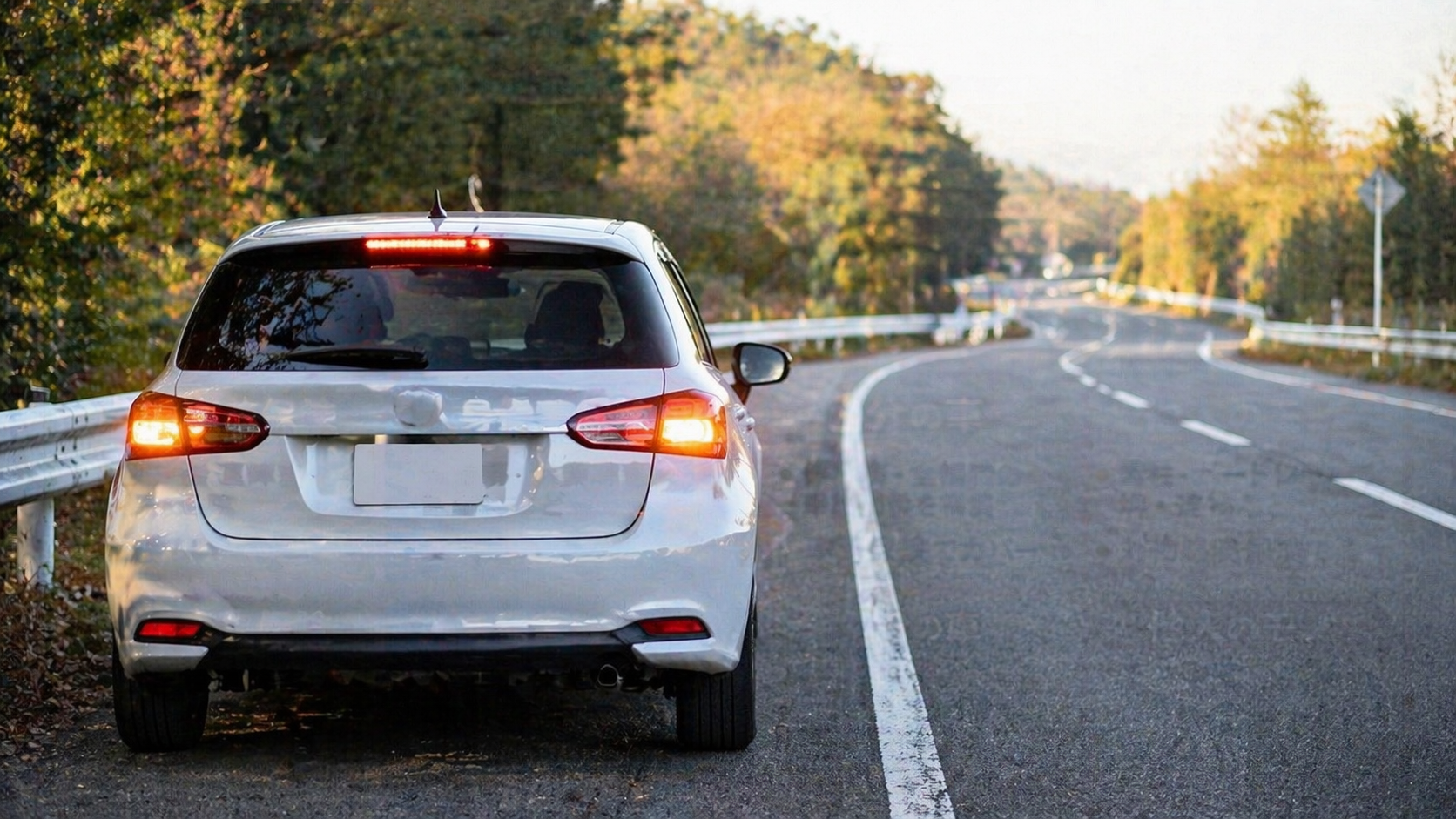 ハザードを点けて安全な場所に停車している車