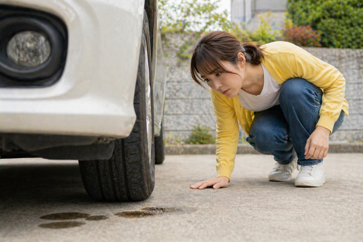 車の下を確認している様子