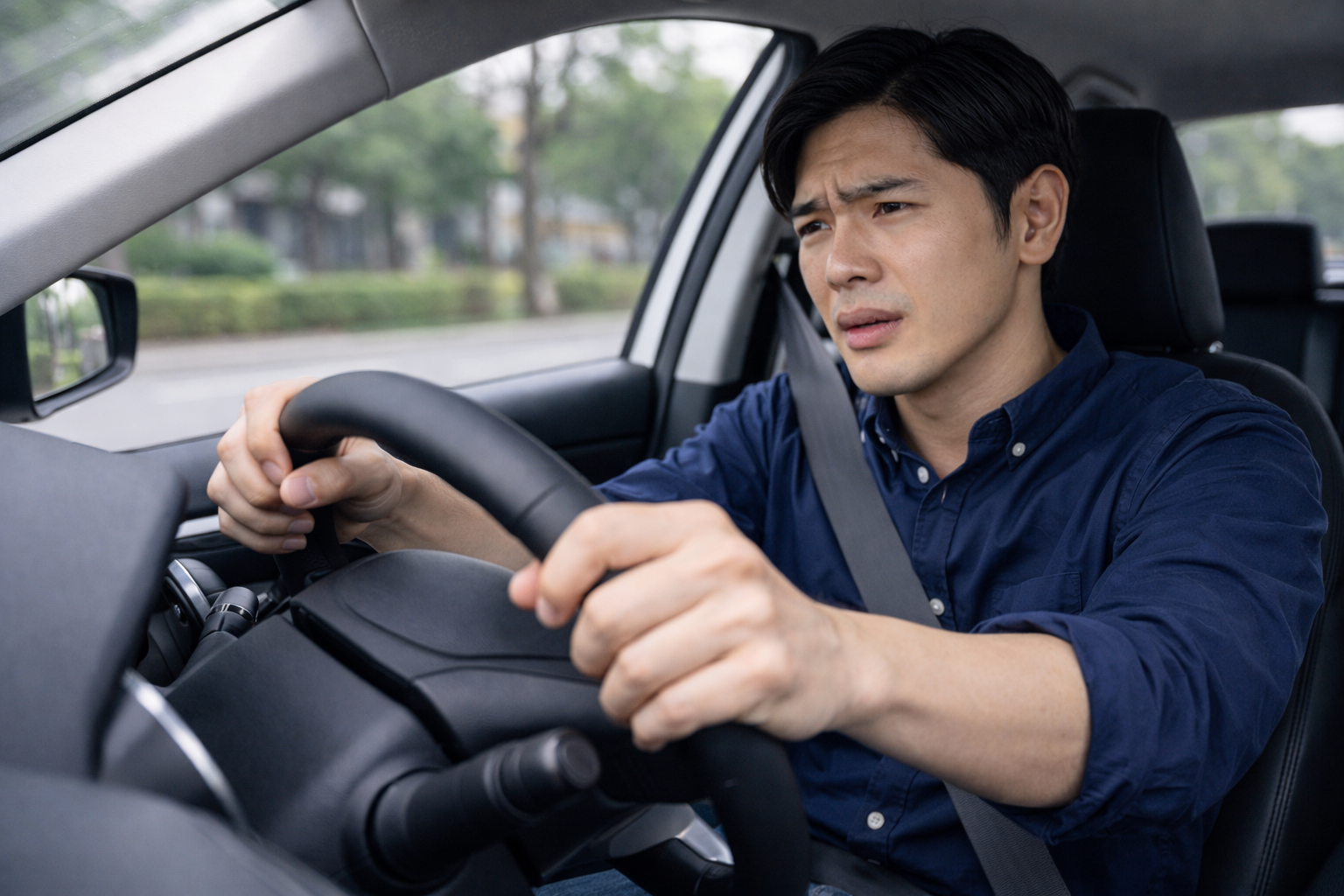 車のハンドルが急に重くなり運転に違和感がある様子