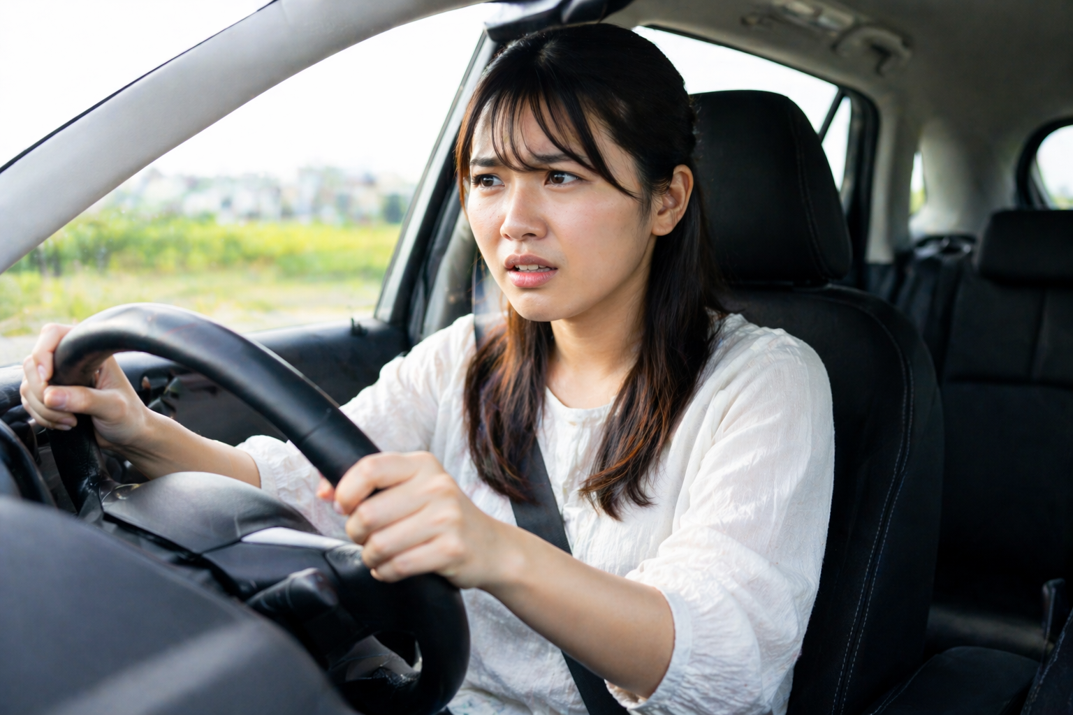 車のエンジンからカタカタ音が聞こえて不安を感じている様子