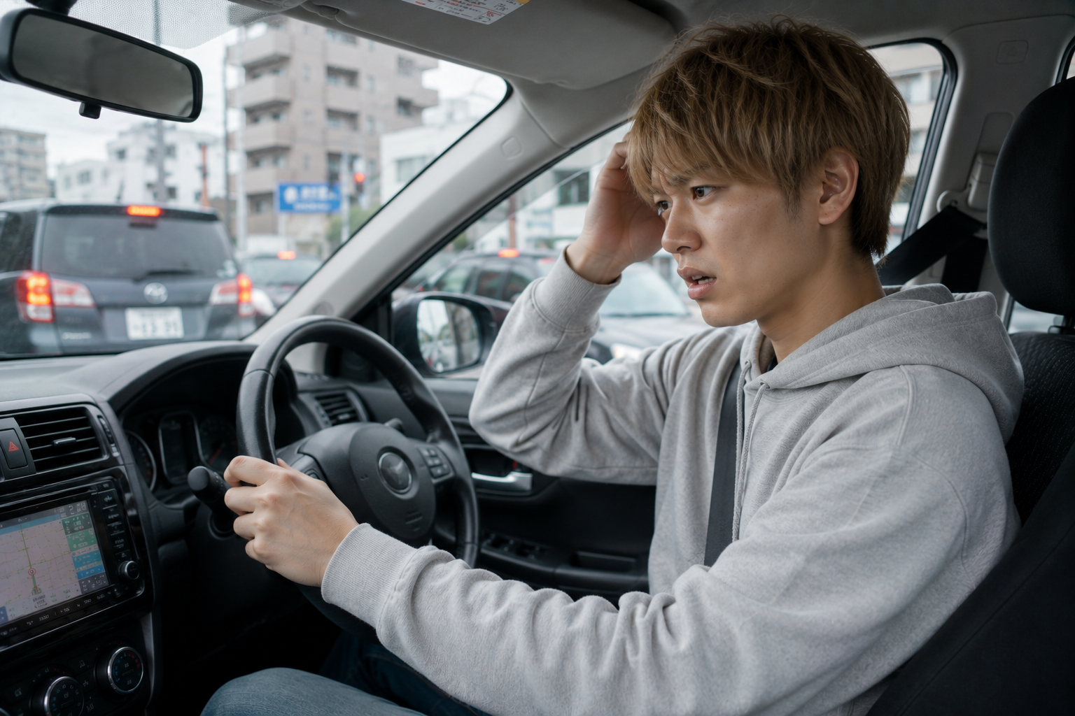 初心者ドライバーが運転で困っている様子