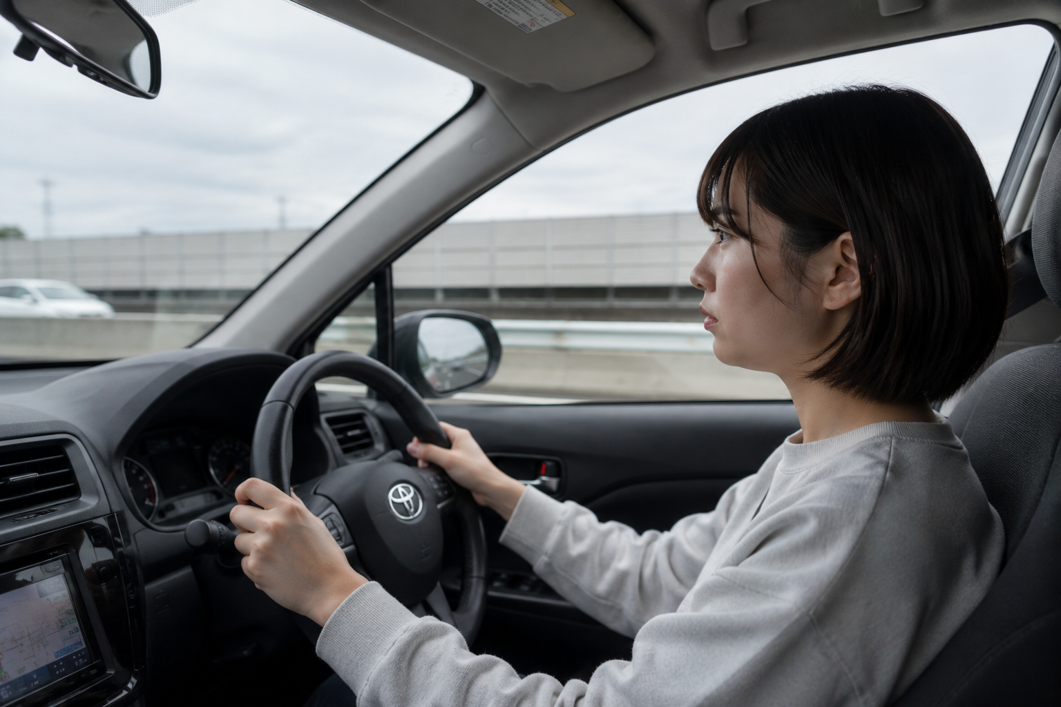 高速道路の加速車線で合流を準備する車