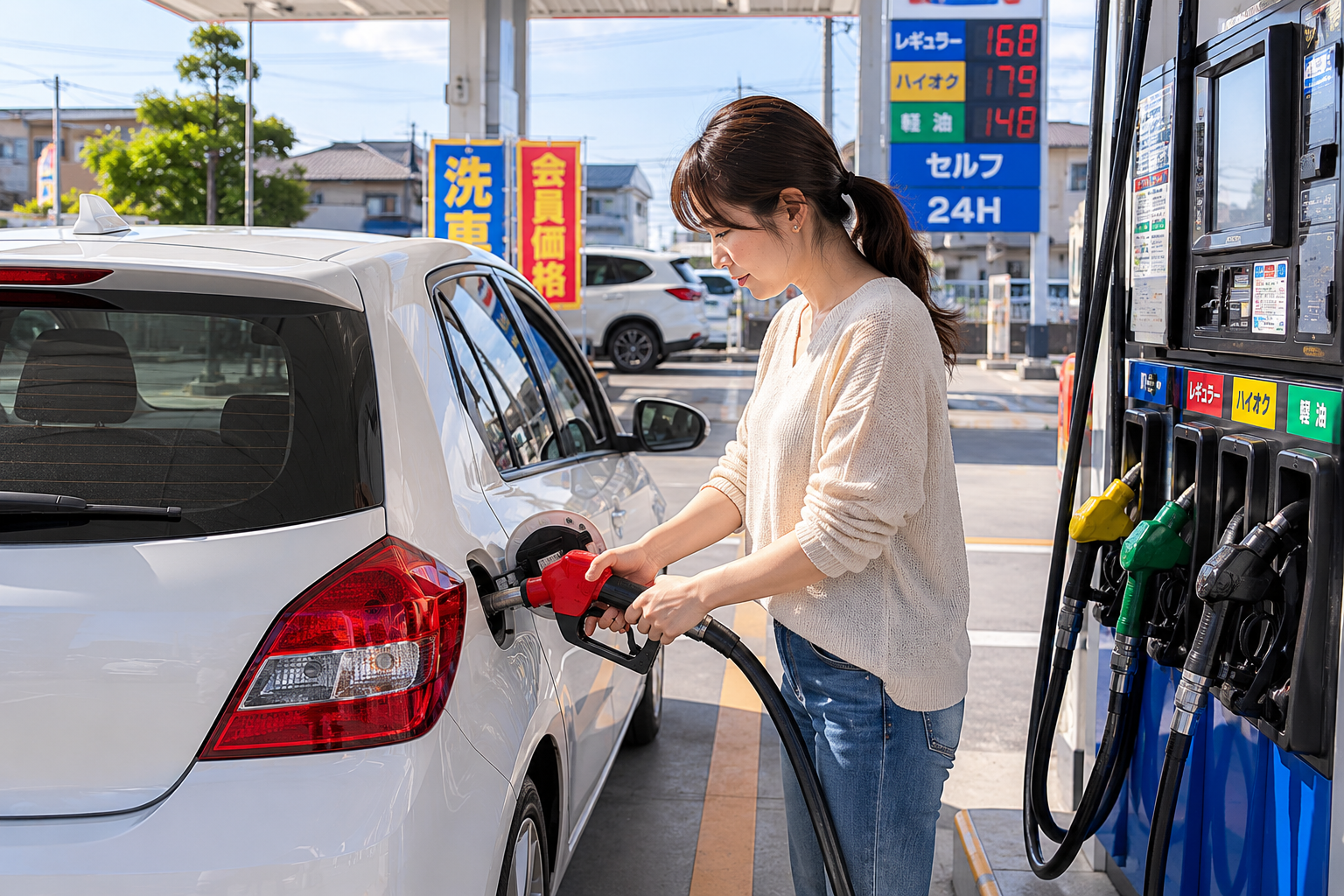 ガソリンスタンドで給油する