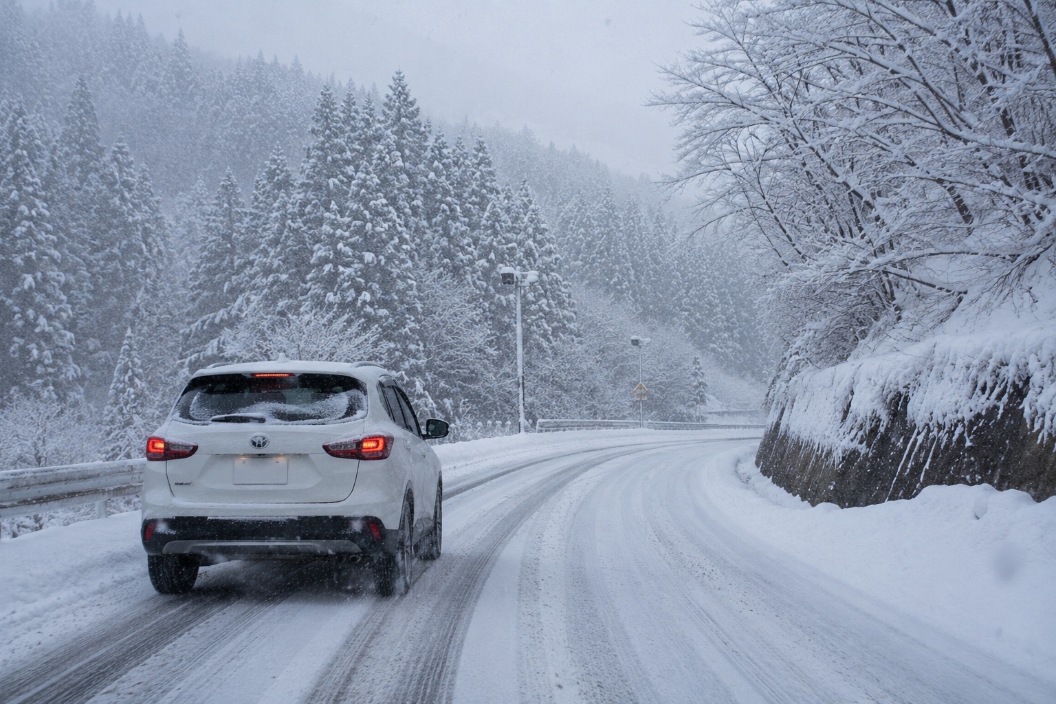 雪道を走行する車