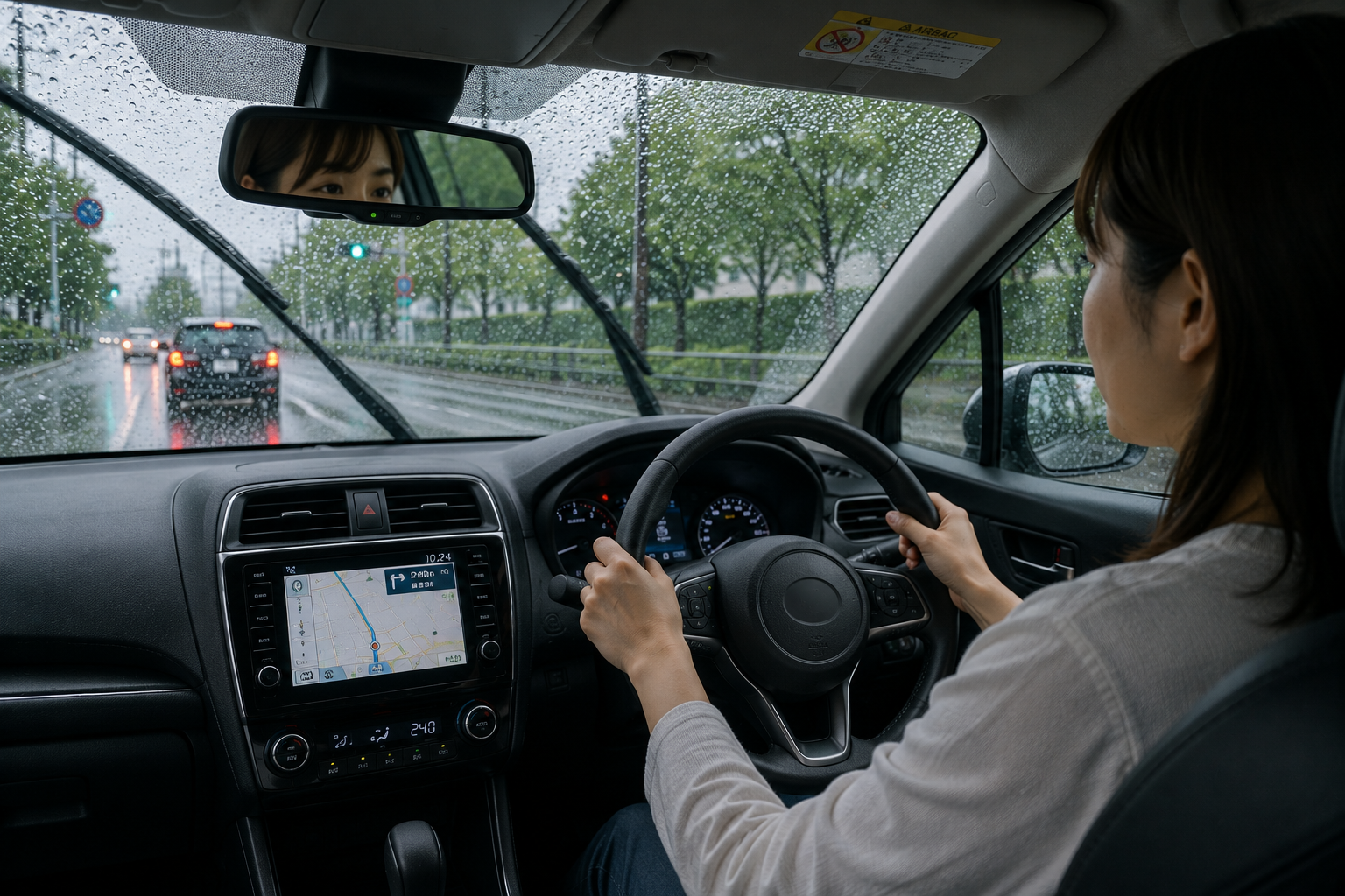 梅雨時期に安全運転をするドライバー